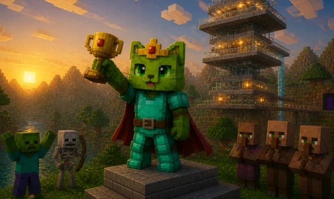 RedstoneKing sky base exterior at sunset